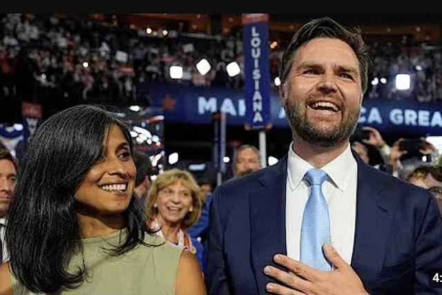 J D Vance with his wife Usha